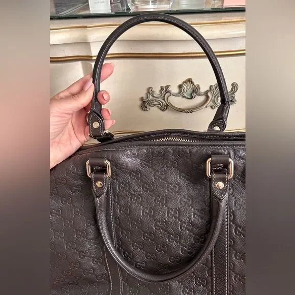 GUCCI Guccissima GG Auth Commuter Tote Brown Leather Unisex EUC - Picture 5 of 14